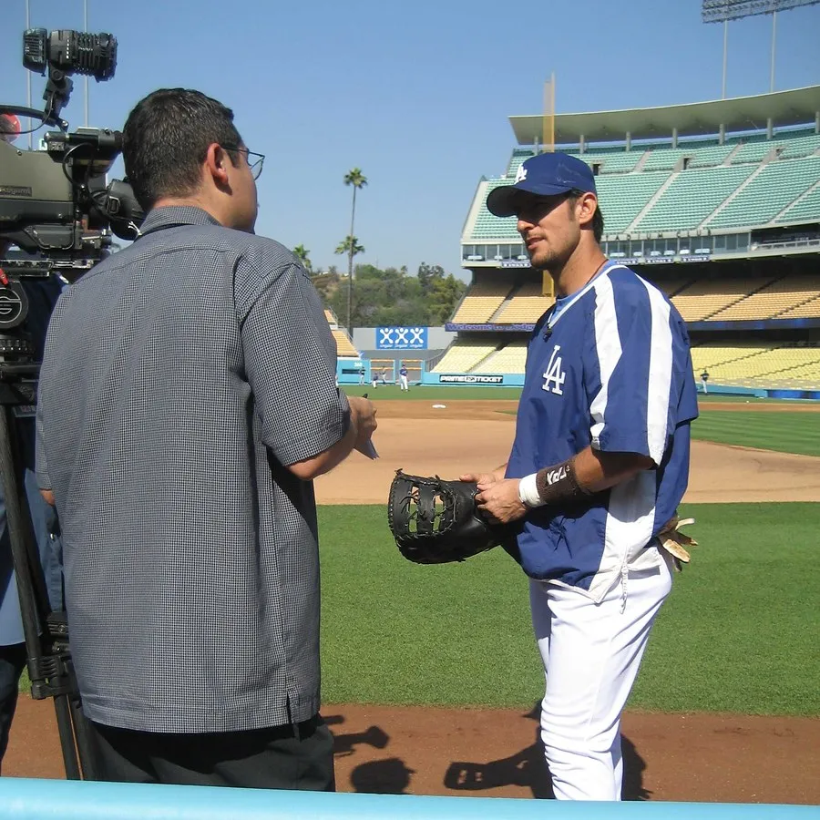 Interview setup with a baseball great
