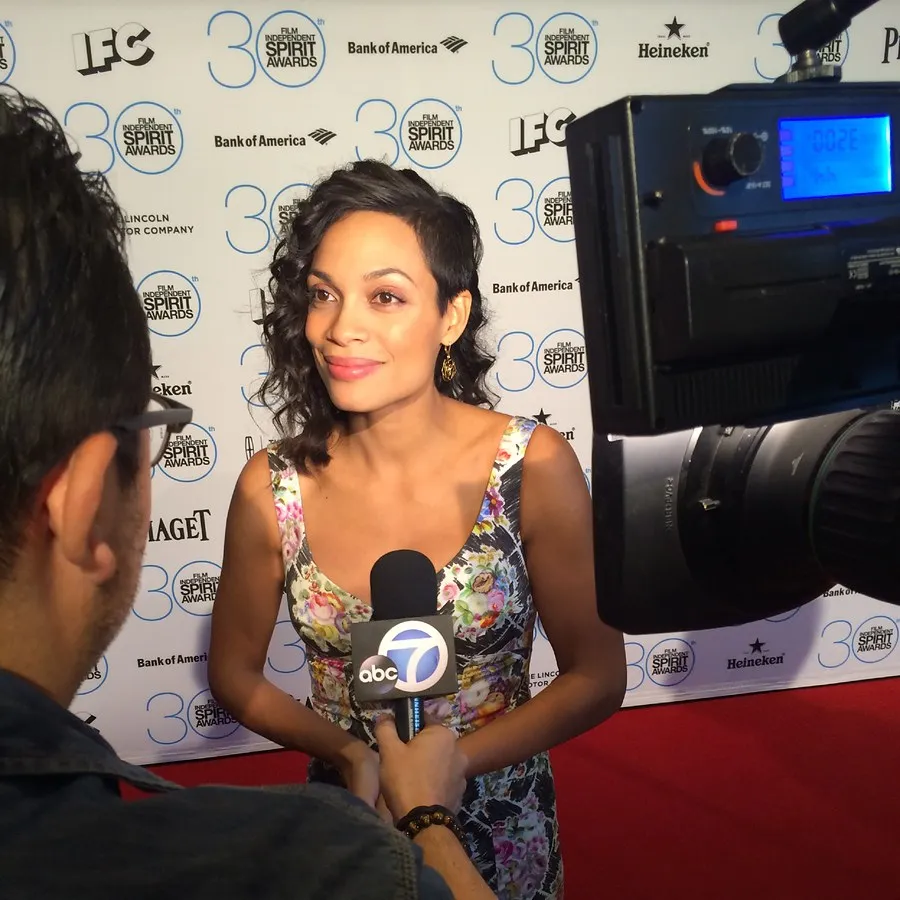 On set with an interview guest