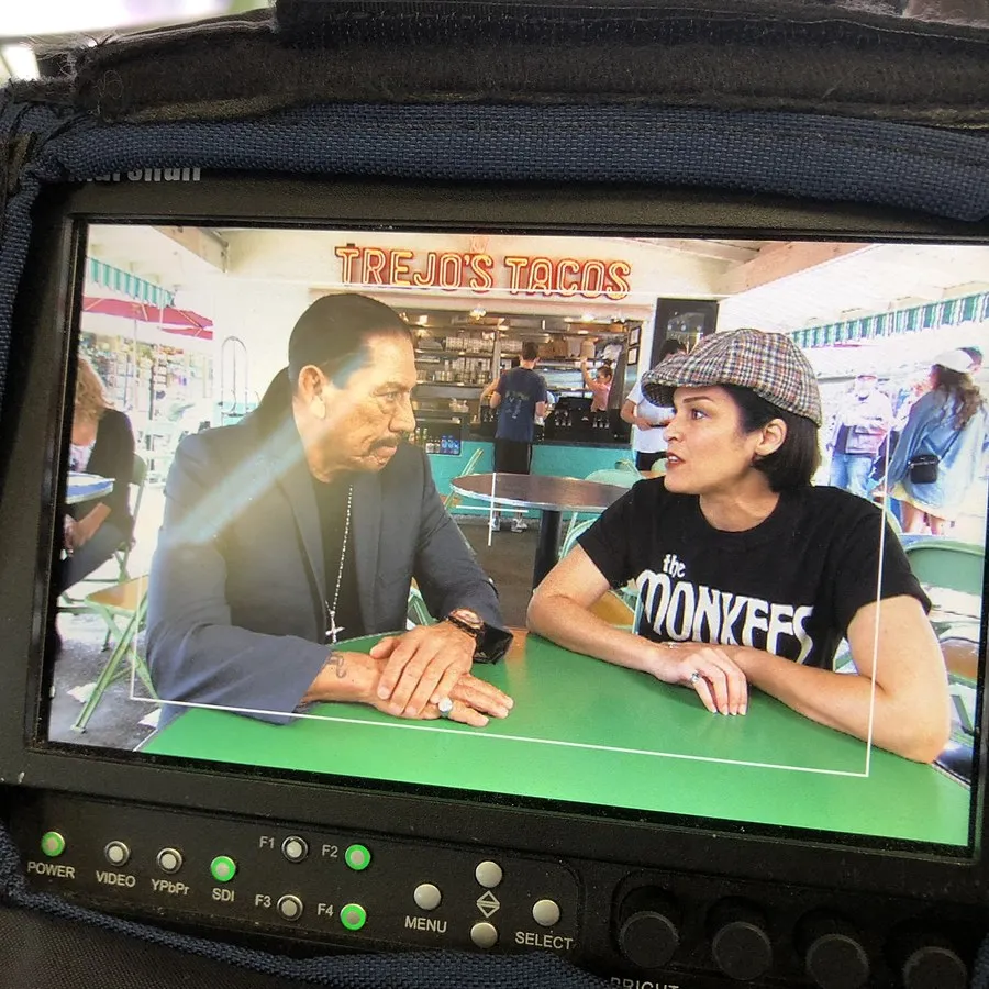 Producer at a monitor during a Trejo's Tacos interview